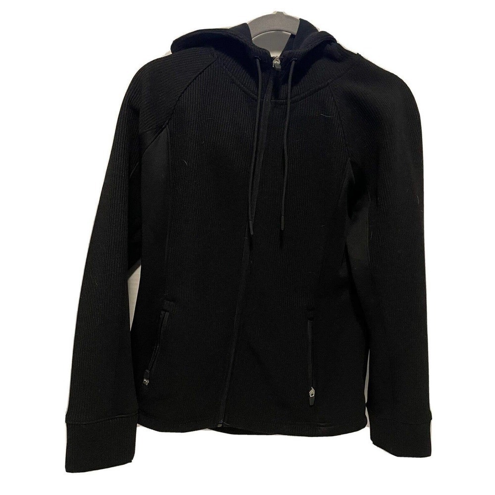 SWISS TECH Womens Zip Waffle Knit Fleece Lined Jacket Rich Black Size 4/6